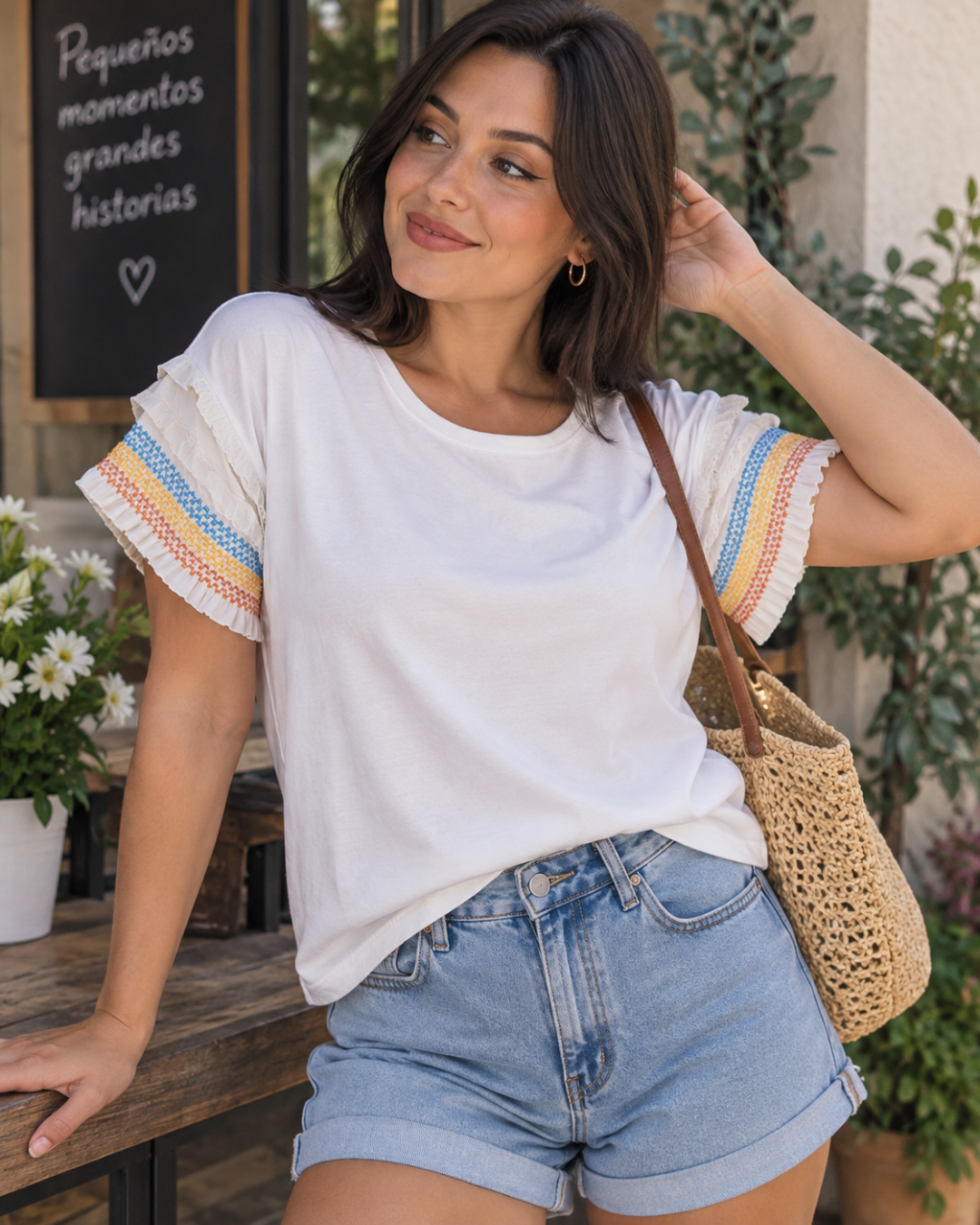 Camiseta con mangas bordadas