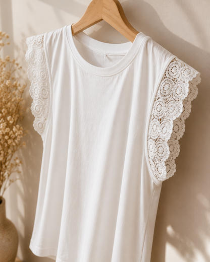 Camiseta con Mangas de Crochet