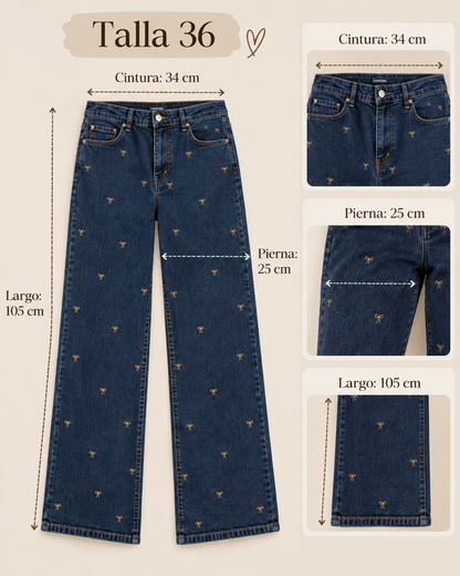 Pantalón Vaquero con Lacitos Bordados