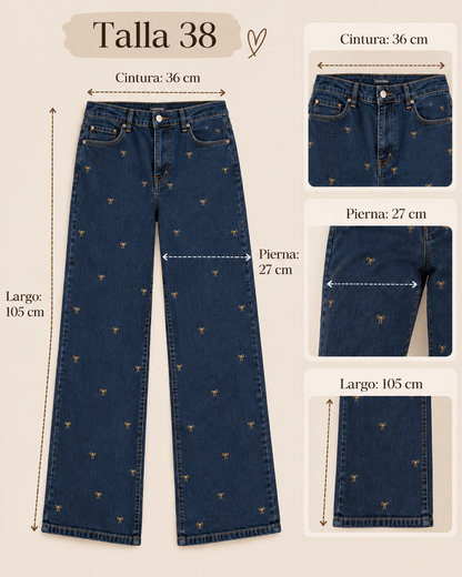 Pantalón Vaquero con Lacitos Bordados