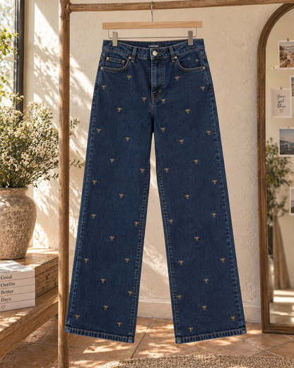Pantalón Vaquero con Lacitos Bordados