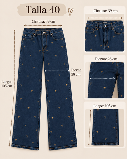 Pantalón Vaquero con Lacitos Bordados