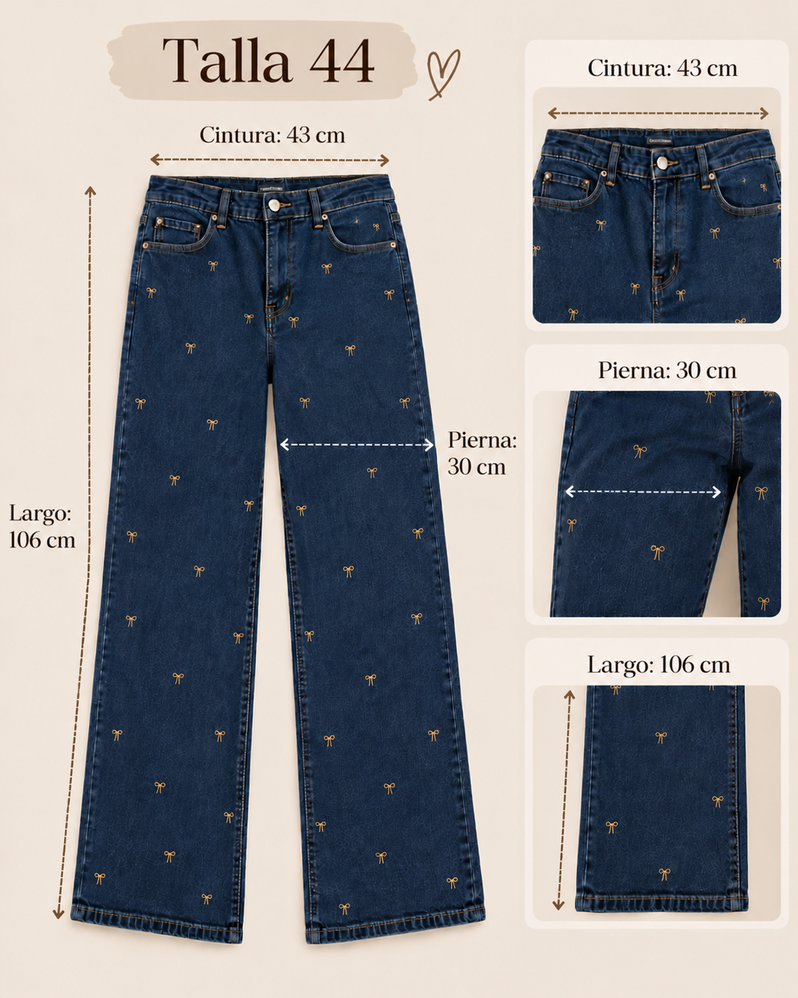 Pantalón Vaquero con Lacitos Bordados