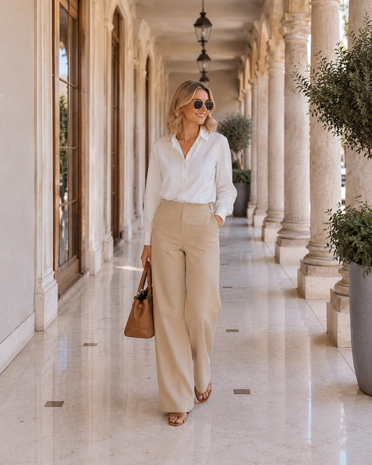 Pantalón Recto Beige