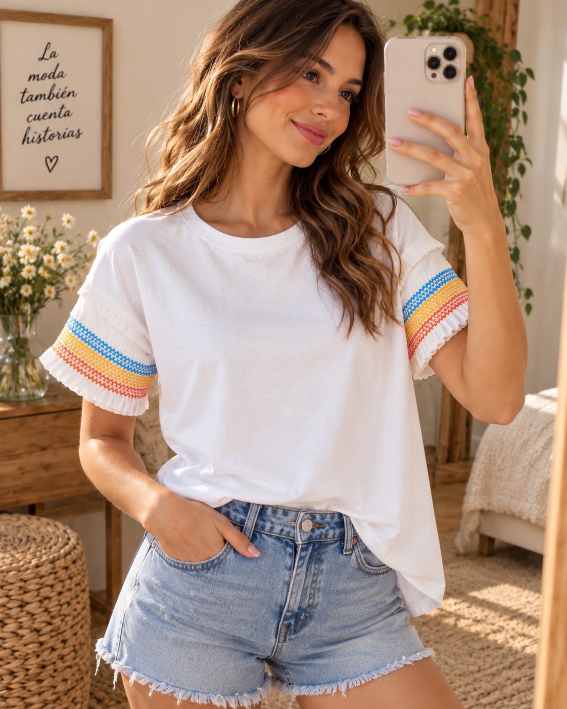 Camiseta con mangas bordadas